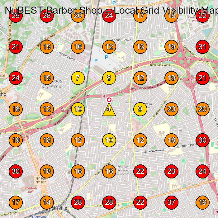 NuBEST Barber Shop GeoGrid visibility map for Barber Shop in Hicksville